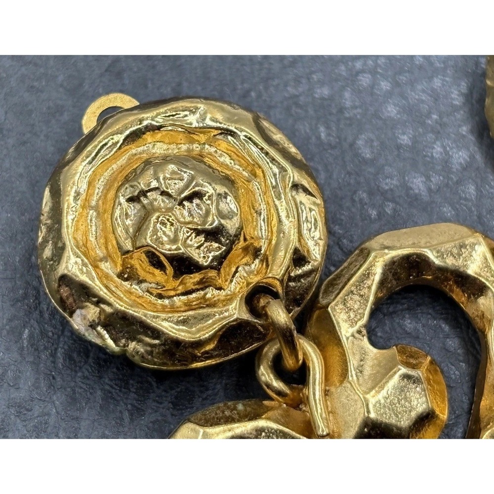 Vintage Made In France 80s Hammered Massive Heart Dangle Clip Earrings Runway - Picture 11 of 16